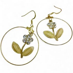 Reimagined Rhinestones and Flowers Hoop Earrings